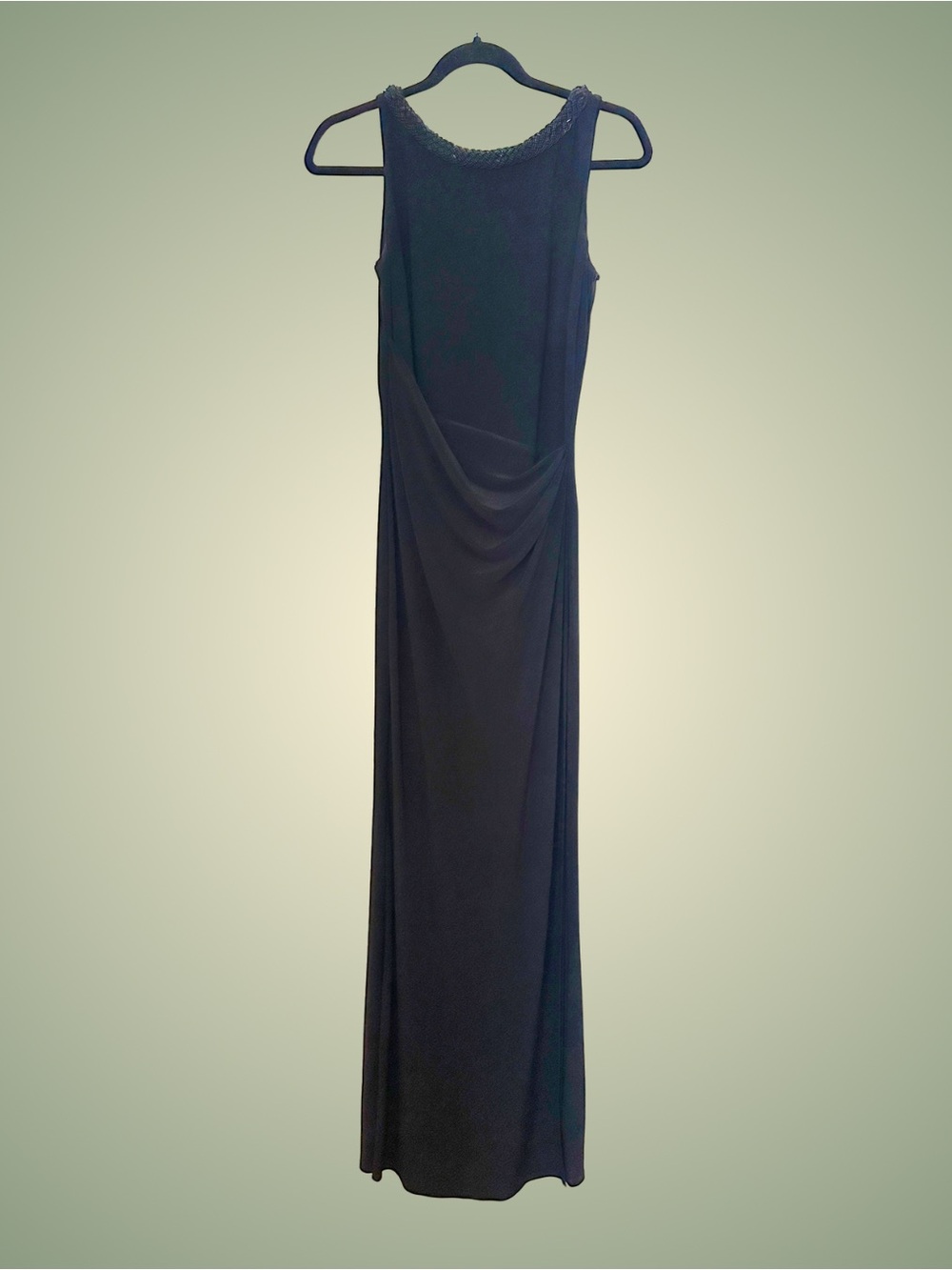 Lauren Ralph Lauren Black Beaded and Draped Floor Length Dress, Scoop Back